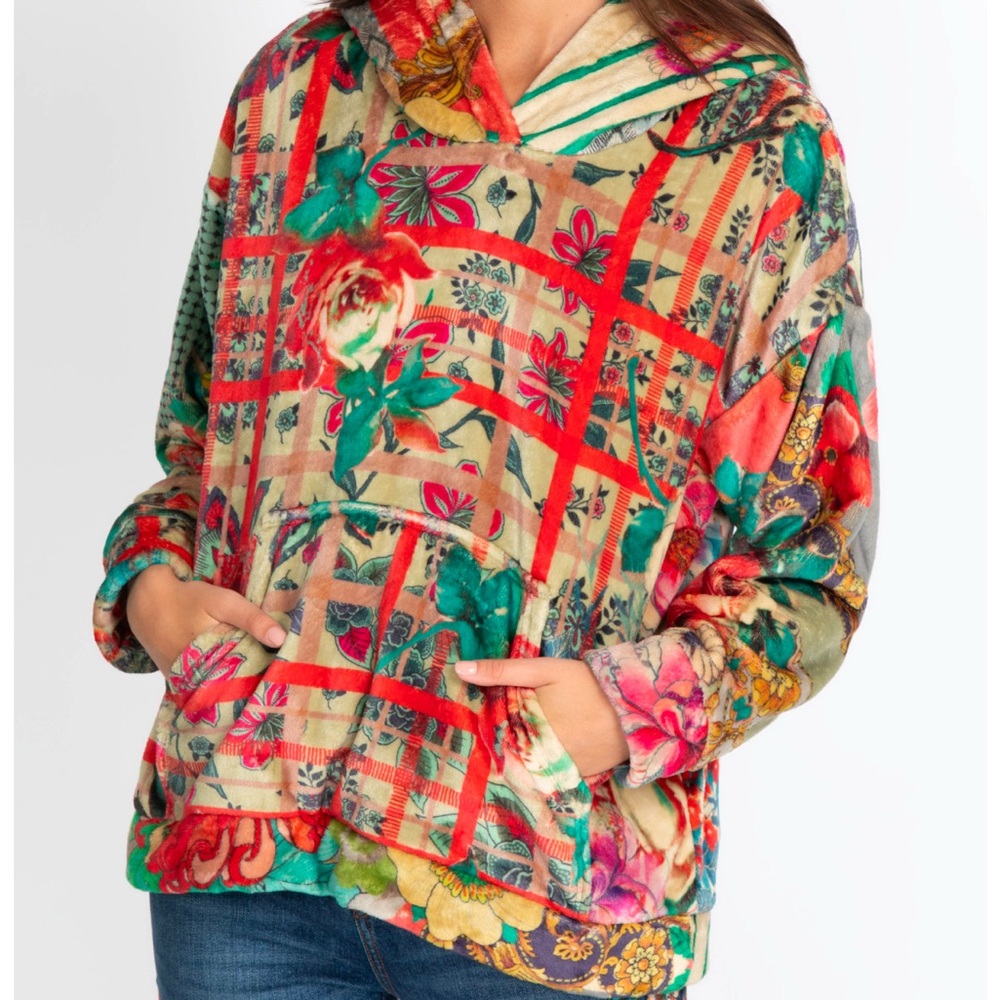 Johnny Was Colorful Floral Plaid Teddy Jacket